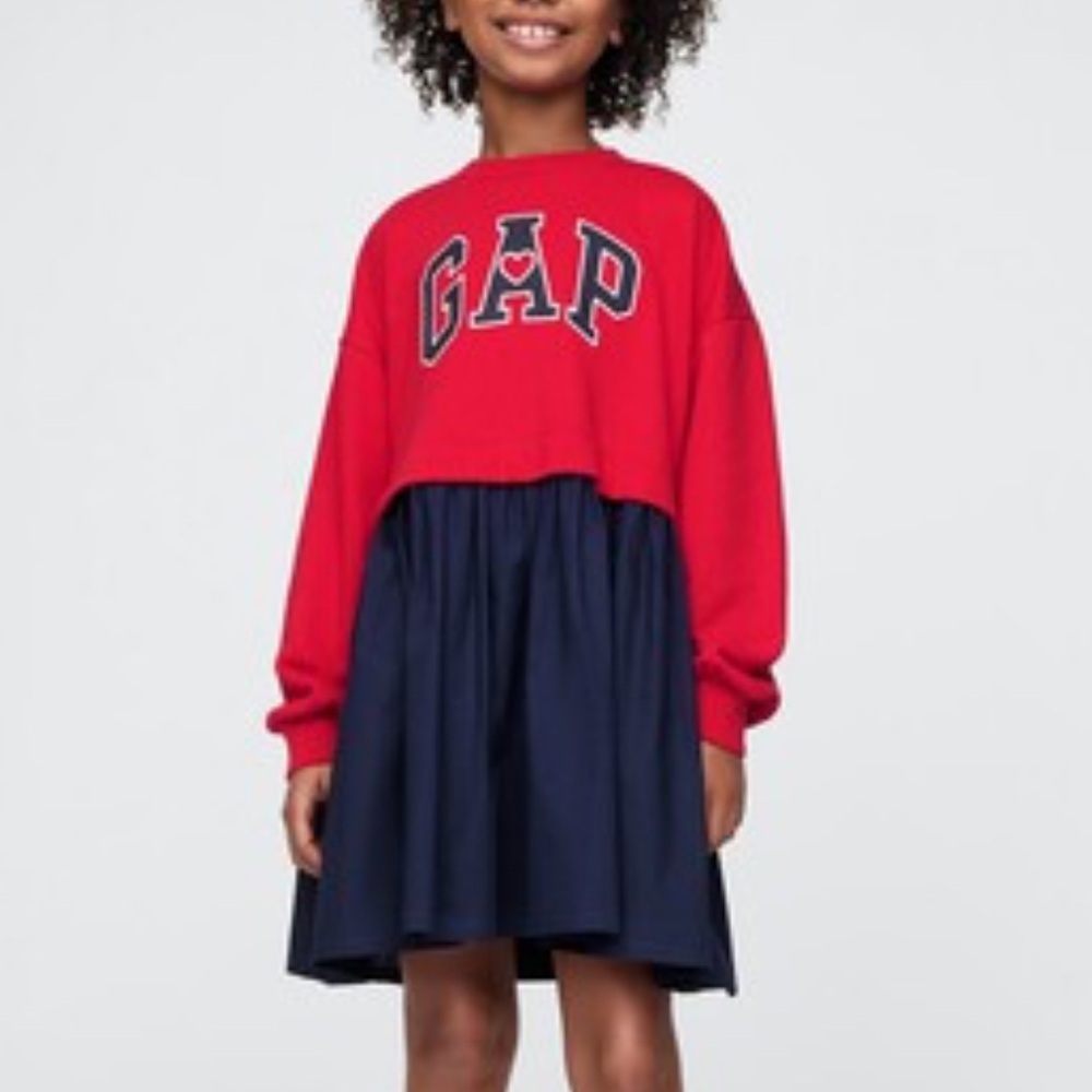 GIRLS Gap 2-in-1 Vintage Soft Sweatshirt Dress | Holiday| navy + red